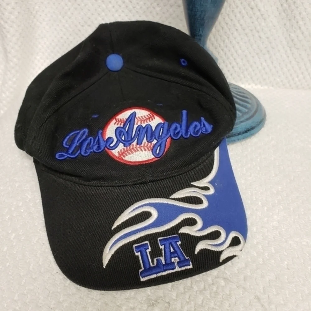 Sams‎ Cap Baseball Hat Los Angeles Embroidered Black Blue Baseball Flame